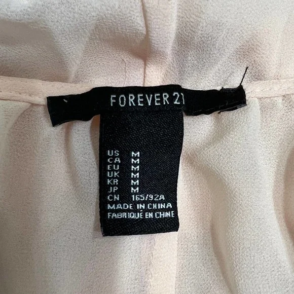 NWOT Forever 21 Peach Lace-Trim Button-Front Sheer Chiffon Blouse Size Medium - Picture 5 of 5